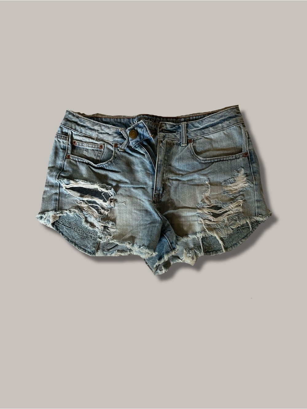 American Eagle Outfitters Hi-Rise Distressed Light Blue Denim Shorts